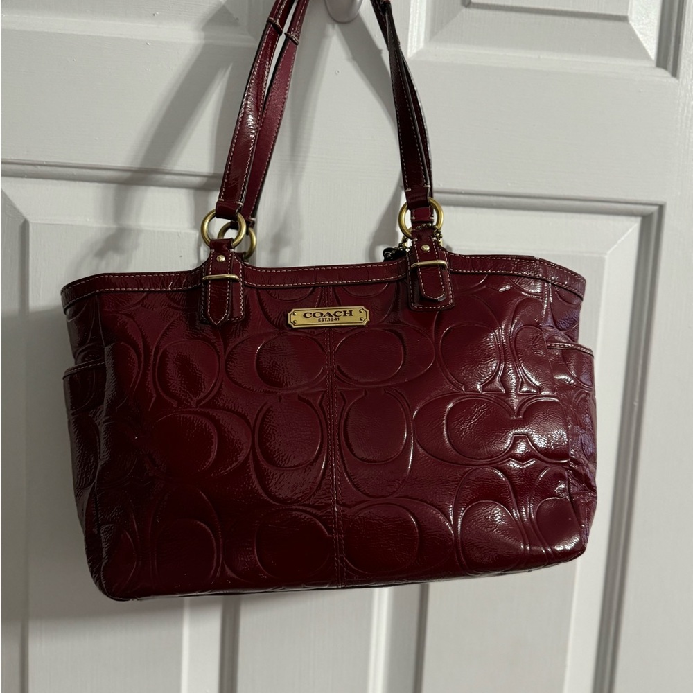 Coach Maroon Embossed Leather Shoulder Bag